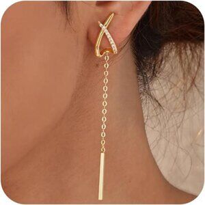 ✨ 17K Gold X Cross Threader Earrings | Lightweight Hoop & Dangle Combo